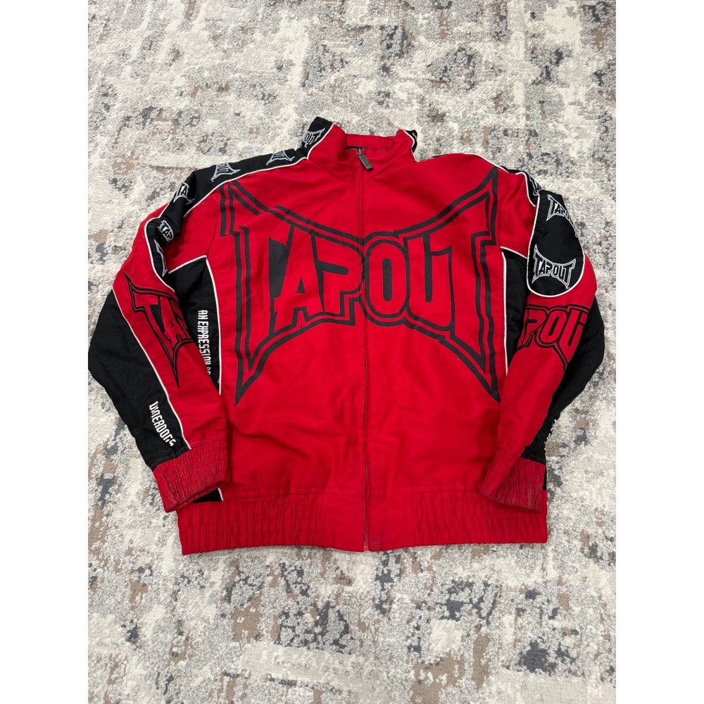 Tapout Track Jacket Mens Medium Red Black Zip‎ MMA Combat Windbreaker Vintage